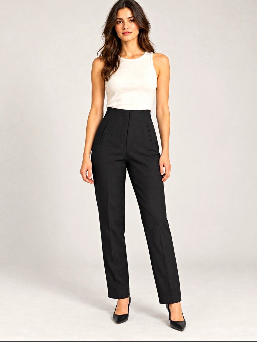Zara Womens XS Black High Waisted Tailored Straight Leg Pants Career Office Chic